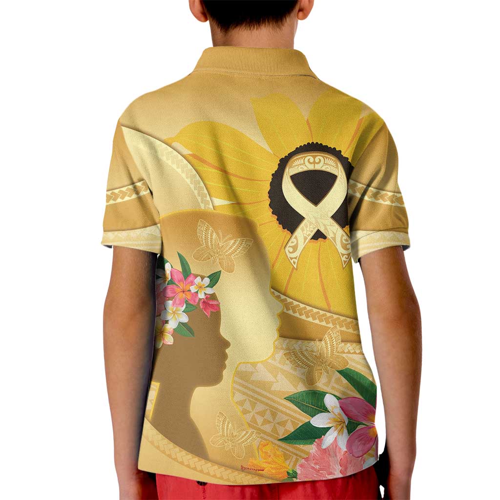 Polynesia Childhood Cancer Awareness Kid Polo Shirt Be Bold Go Gold Polynesian Art