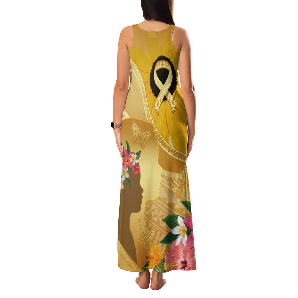Polynesia Childhood Cancer Awareness Tank Maxi Dress Be Bold Go Gold Polynesian Art