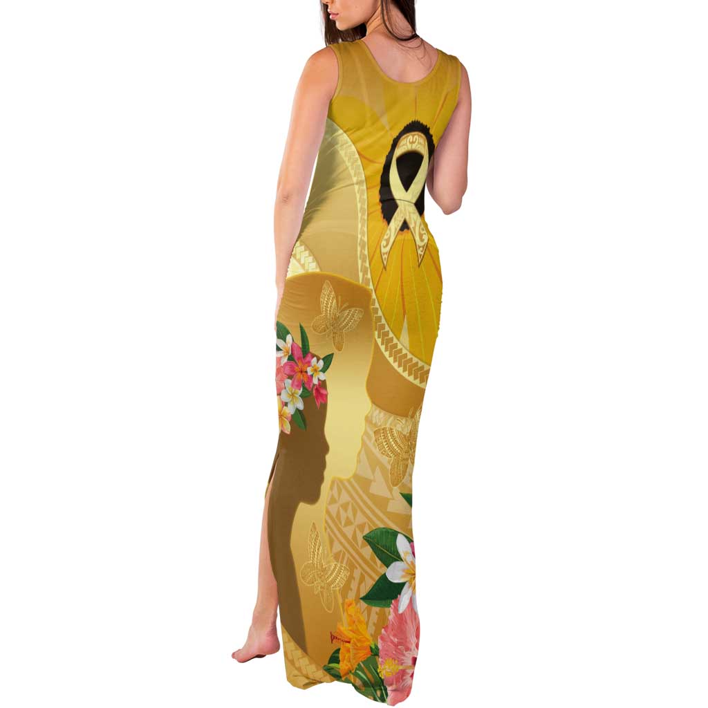 Polynesia Childhood Cancer Awareness Tank Maxi Dress Be Bold Go Gold Polynesian Art