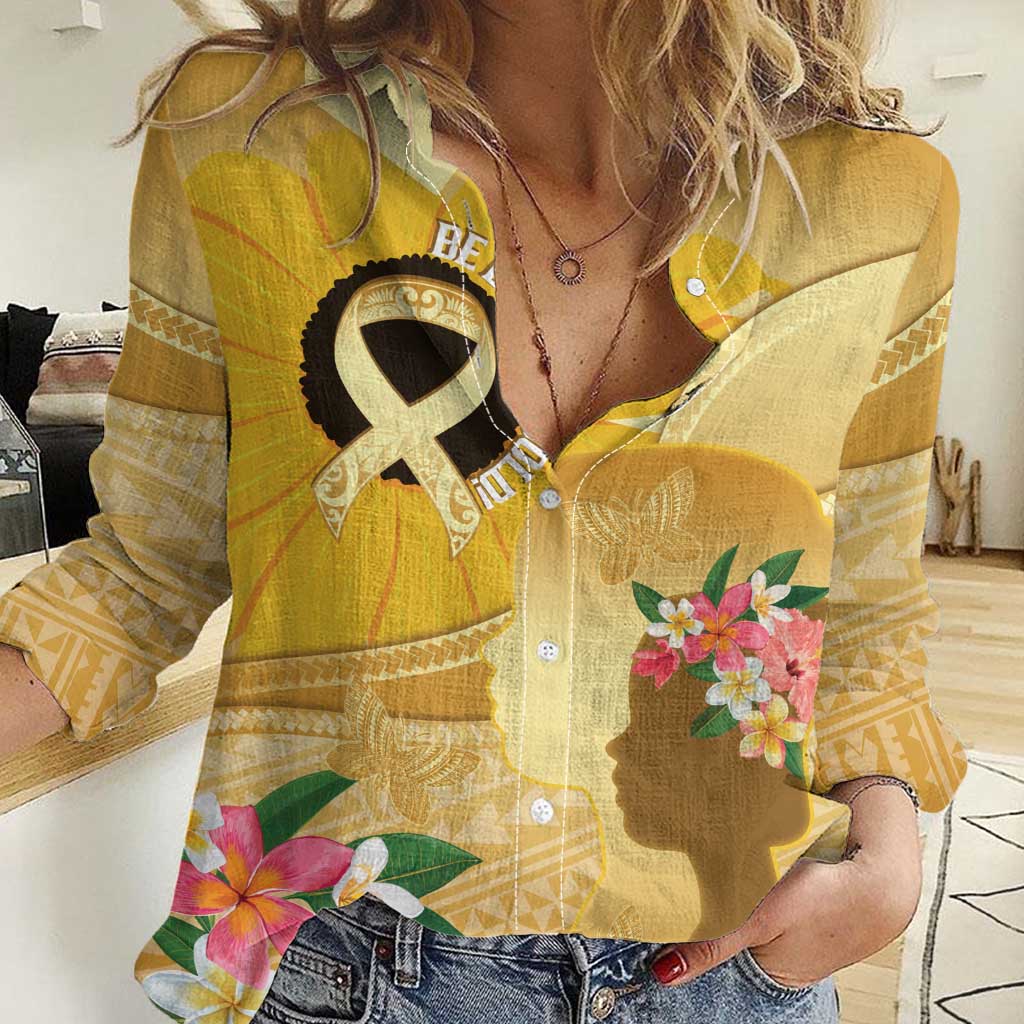 Polynesia Childhood Cancer Awareness Women Casual Shirt Be Bold Go Gold Polynesian Art
