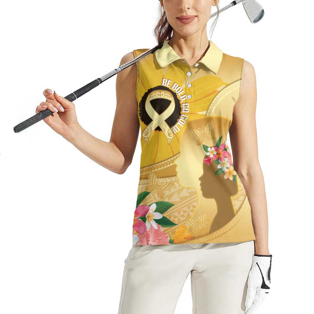 Polynesia Childhood Cancer Awareness Women Sleeveless Polo Shirt Be Bold Go Gold Polynesian Art
