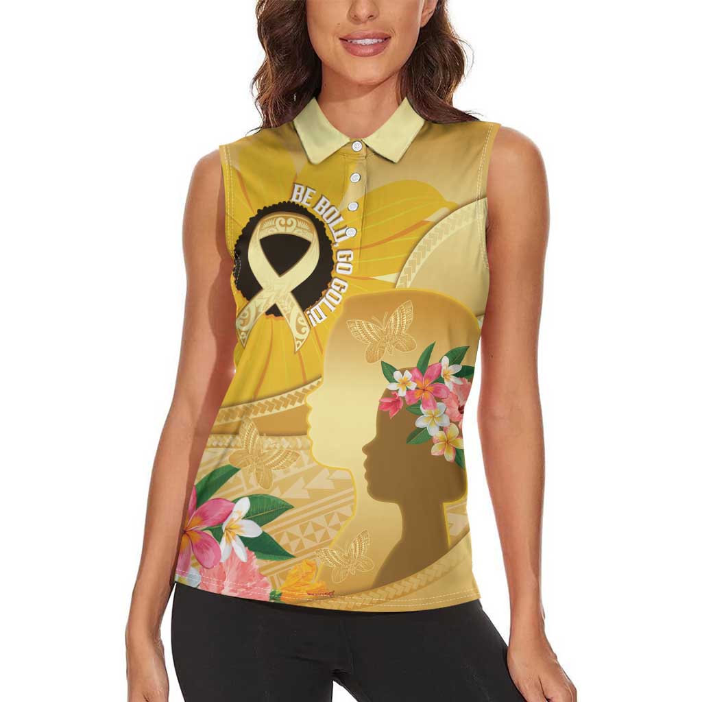Polynesia Childhood Cancer Awareness Women Sleeveless Polo Shirt Be Bold Go Gold Polynesian Art