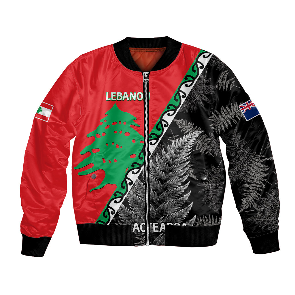New Zealand And Lebanon Bomber Jacket Silver Fern Maori With Cedar Tree Together LT14 Unisex Red - Polynesian Pride
