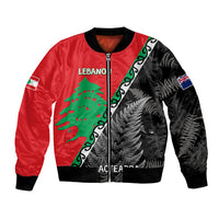 New Zealand And Lebanon Bomber Jacket Silver Fern Maori With Cedar Tree Together LT14 Unisex Red - Polynesian Pride