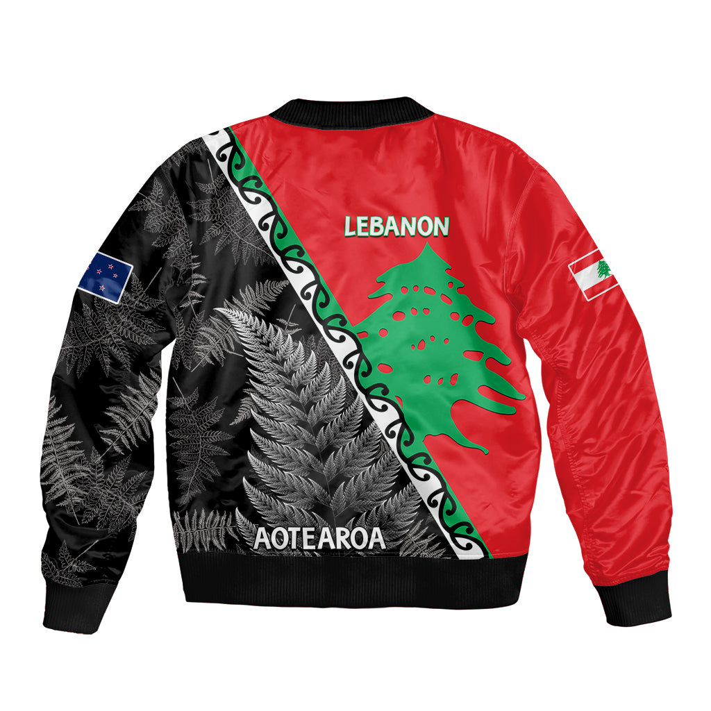 New Zealand And Lebanon Bomber Jacket Silver Fern Maori With Cedar Tree Together LT14 - Polynesian Pride