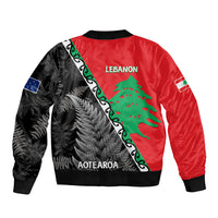 New Zealand And Lebanon Bomber Jacket Silver Fern Maori With Cedar Tree Together LT14 - Polynesian Pride