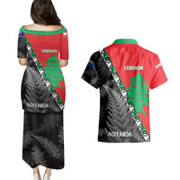 New Zealand And Lebanon Couples Matching Puletasi Dress and Hawaiian Shirt Silver Fern Maori With Cedar Tree Together LT14 - Polynesian Pride