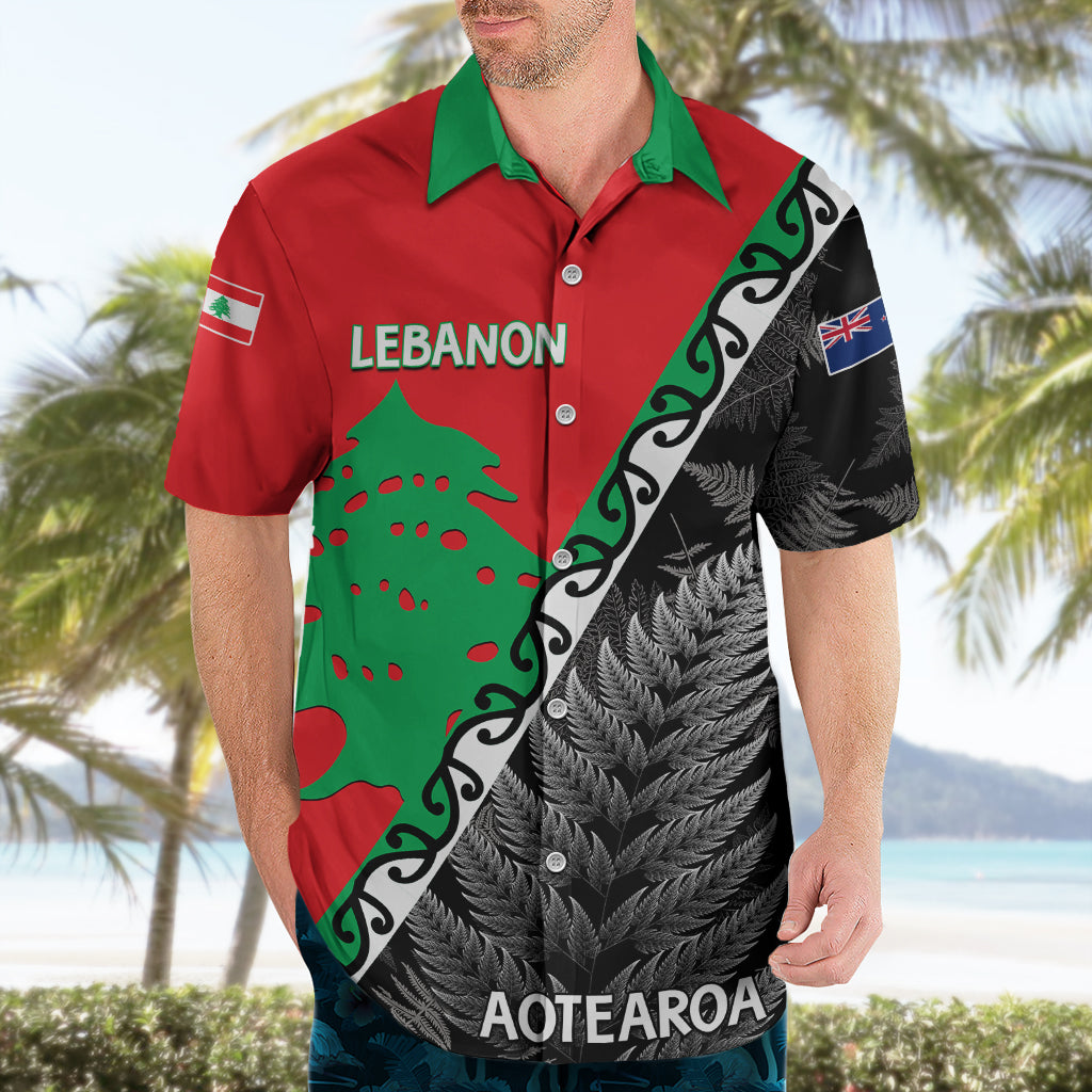 New Zealand And Lebanon Hawaiian Shirt Silver Fern Maori With Cedar Tree Together LT14 - Polynesian Pride