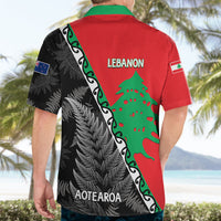 New Zealand And Lebanon Hawaiian Shirt Silver Fern Maori With Cedar Tree Together LT14 - Polynesian Pride