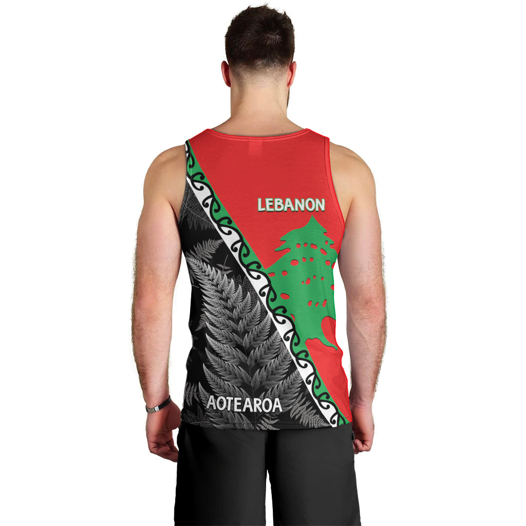 New Zealand And Lebanon Men Tank Top Silver Fern Maori With Cedar Tree Together LT14 - Polynesian Pride