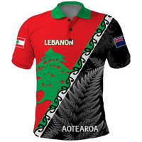New Zealand And Lebanon Polo Shirt Silver Fern Maori With Cedar Tree Together LT14 Red - Polynesian Pride
