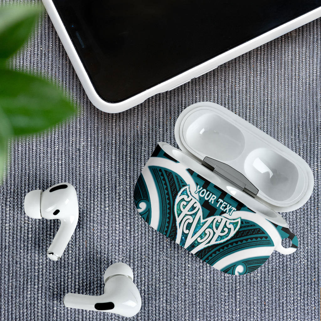 Aotearoa Atua Tangaroa Personalised AirPods Case God Of The Sea Maori Whale Tail Cyan