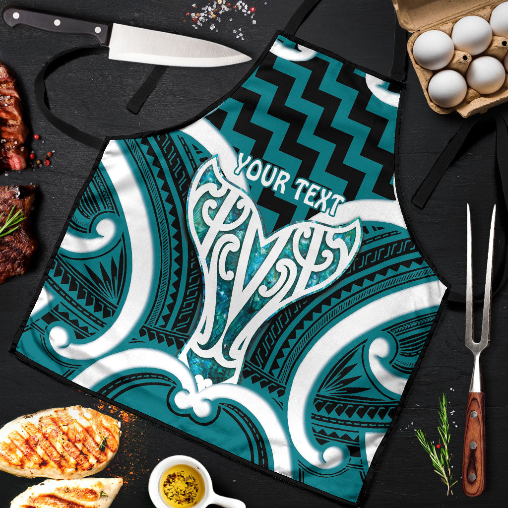 Aotearoa Atua Tangaroa Personalised Apron God Of The Sea Maori Whale Tail Cyan