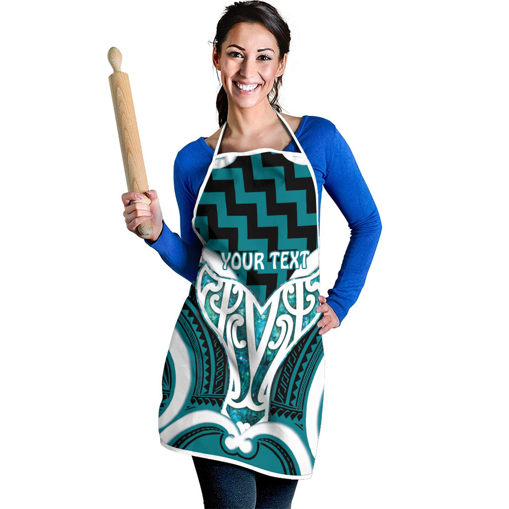 Aotearoa Atua Tangaroa Personalised Apron God Of The Sea Maori Whale Tail Cyan