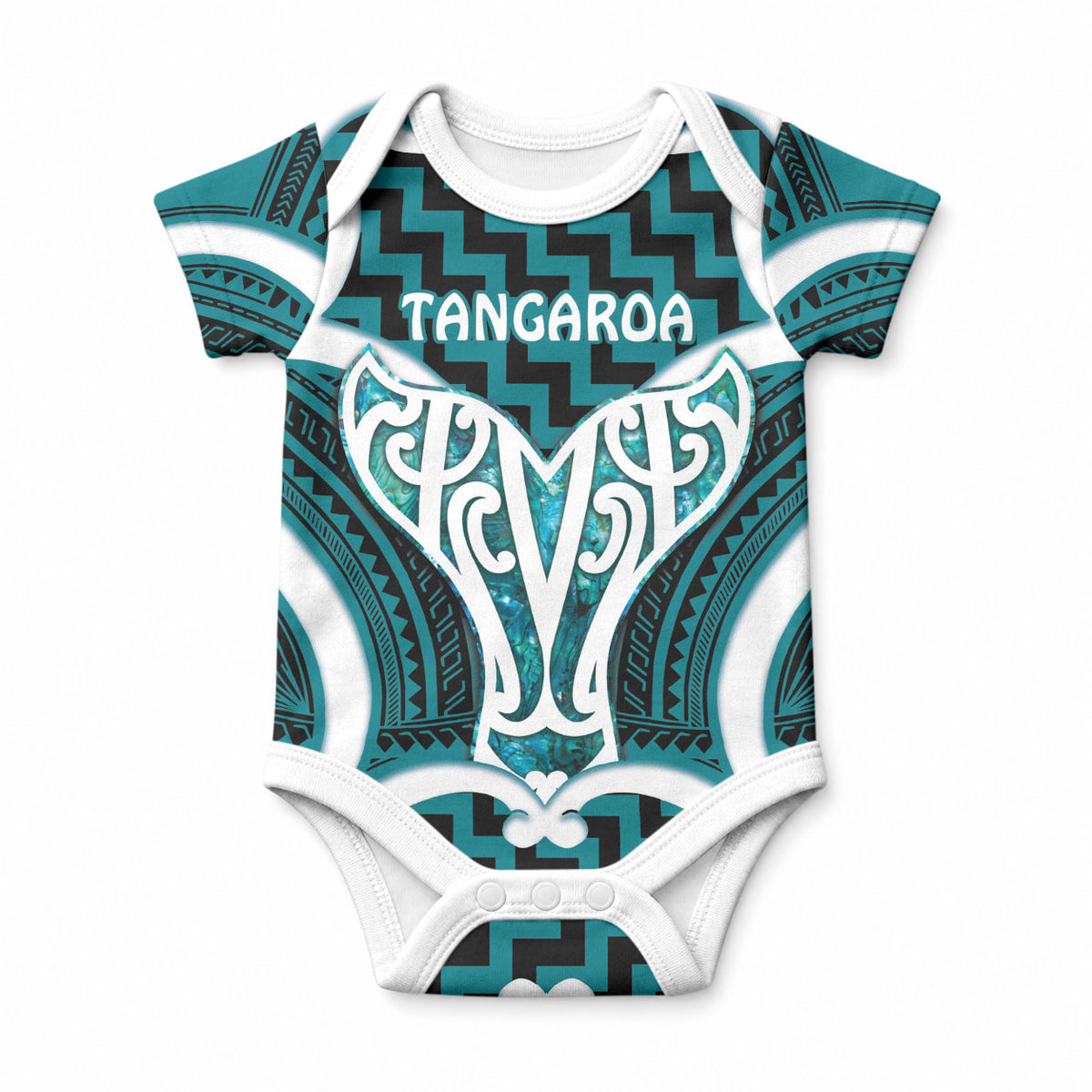 Aotearoa Atua Tangaroa Personalised Baby Onesie God Of The Sea Maori Whale Tail Cyan