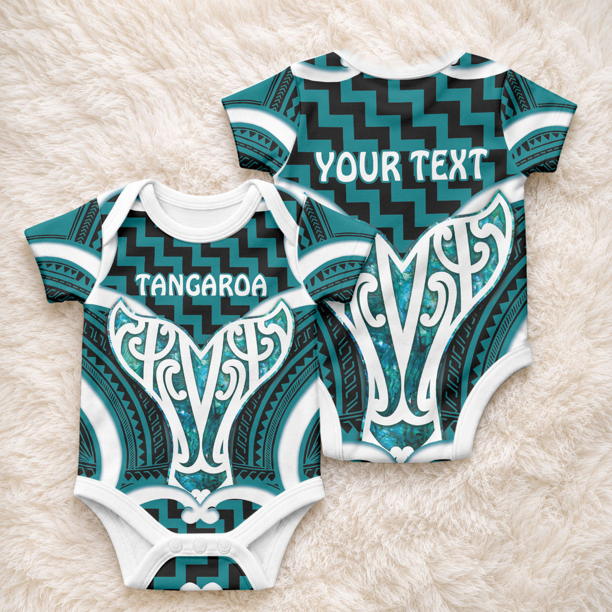 Aotearoa Atua Tangaroa Personalised Baby Onesie God Of The Sea Maori Whale Tail Cyan