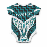 Aotearoa Atua Tangaroa Personalised Baby Onesie God Of The Sea Maori Whale Tail Cyan