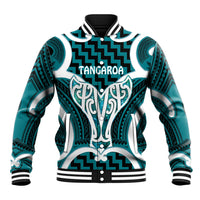 Aotearoa Atua Tangaroa Personalised Baseball Jacket God Of The Sea Maori Whale Tail Cyan