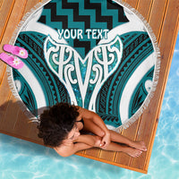 Aotearoa Atua Tangaroa Personalised Beach Blanket God Of The Sea Maori Whale Tail Cyan