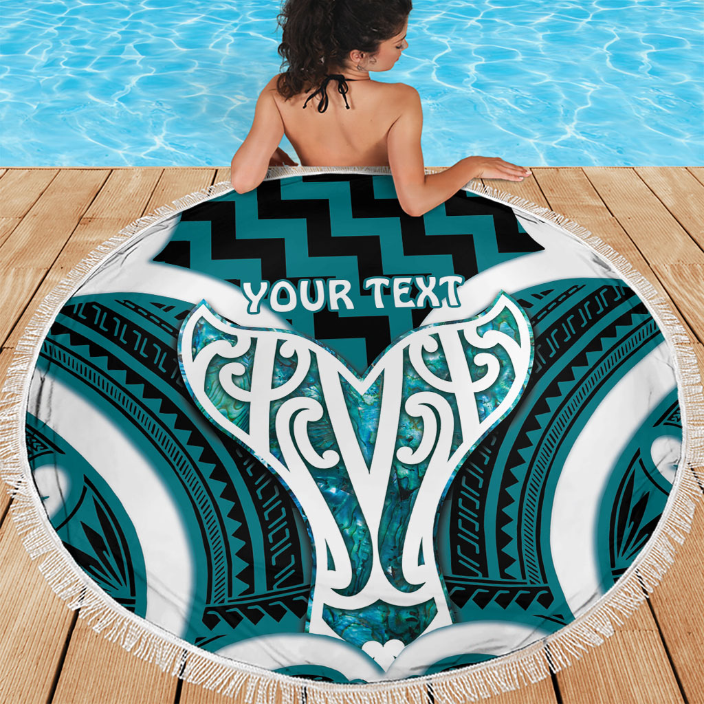 Aotearoa Atua Tangaroa Personalised Beach Blanket God Of The Sea Maori Whale Tail Cyan
