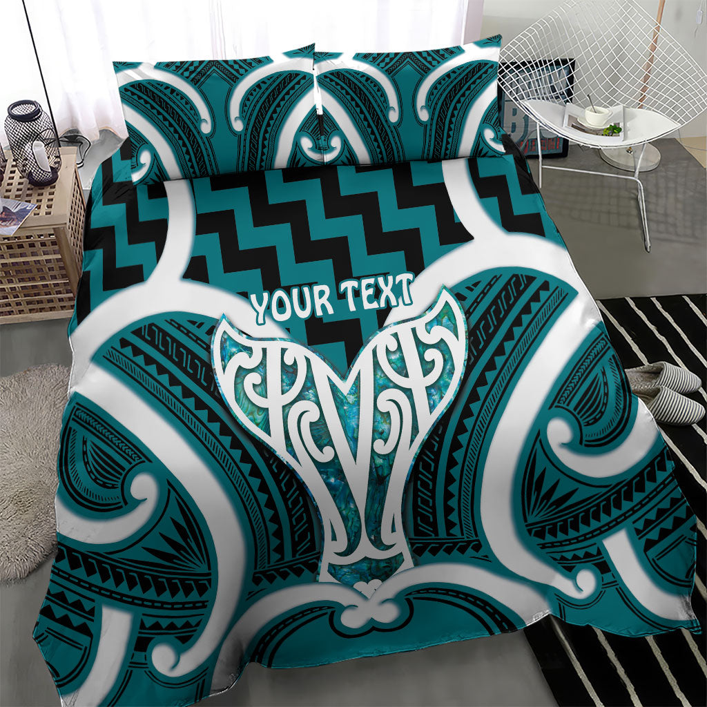 Aotearoa Atua Tangaroa Personalised Bedding Set God Of The Sea Maori Whale Tail Cyan