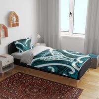 Aotearoa Atua Tangaroa Personalised Bedding Set God Of The Sea Maori Whale Tail Cyan