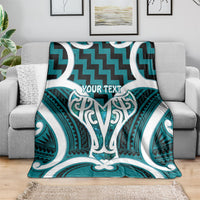 Aotearoa Atua Tangaroa Personalised Blanket God Of The Sea Maori Whale Tail Cyan