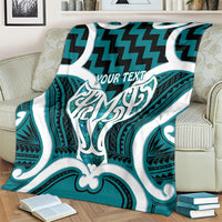Aotearoa Atua Tangaroa Personalised Blanket God Of The Sea Maori Whale Tail Cyan