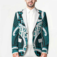 Aotearoa Atua Tangaroa Personalised Blazer God Of The Sea Maori Whale Tail Cyan