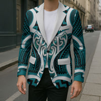 Aotearoa Atua Tangaroa Personalised Blazer God Of The Sea Maori Whale Tail Cyan