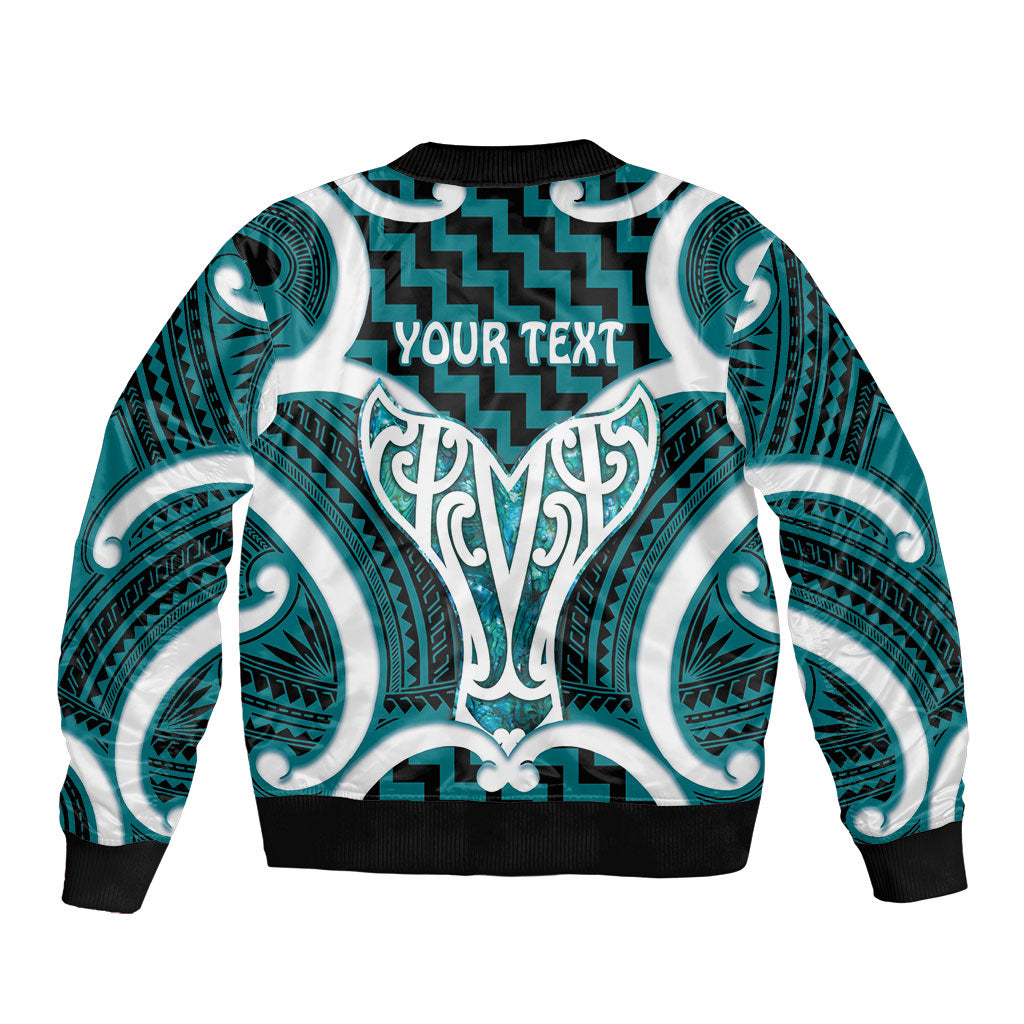 Aotearoa Atua Tangaroa Personalised Bomber Jacket God Of The Sea Maori Whale Tail Cyan