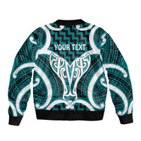 Aotearoa Atua Tangaroa Personalised Bomber Jacket God Of The Sea Maori Whale Tail Cyan