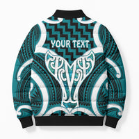 Aotearoa Atua Tangaroa Personalised Bomber Puffer Jacket God Of The Sea Maori Whale Tail Cyan