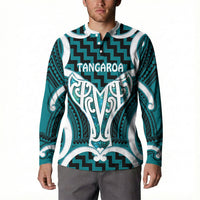 Aotearoa Atua Tangaroa Personalised Button Sweatshirt God Of The Sea Maori Whale Tail Cyan