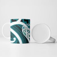 Aotearoa Atua Tangaroa Personalised Ceramic Mug God Of The Sea Maori Whale Tail Cyan