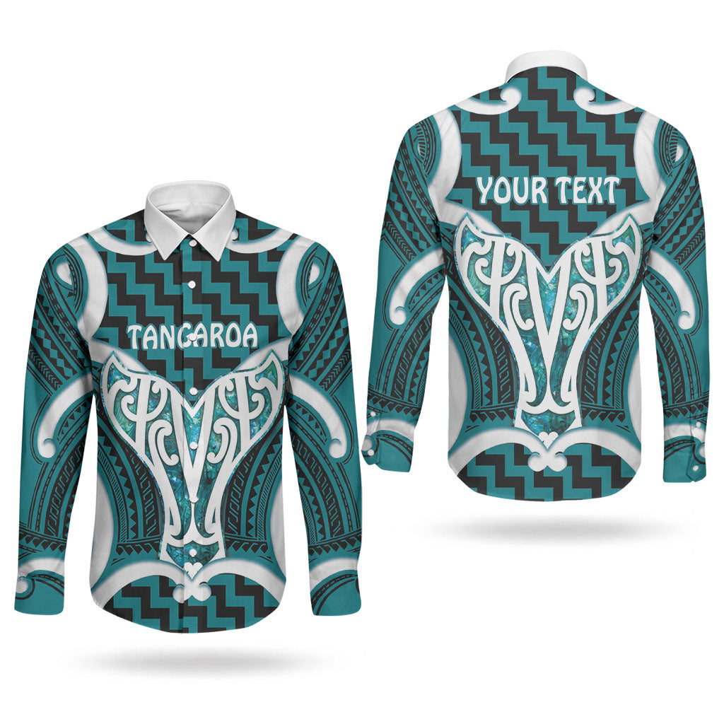 Aotearoa Atua Tangaroa Personalised Couples Matching Long Sleeve Bodycon Dress and Long Sleeve Button Shirt God Of The Sea Maori Whale Tail Cyan