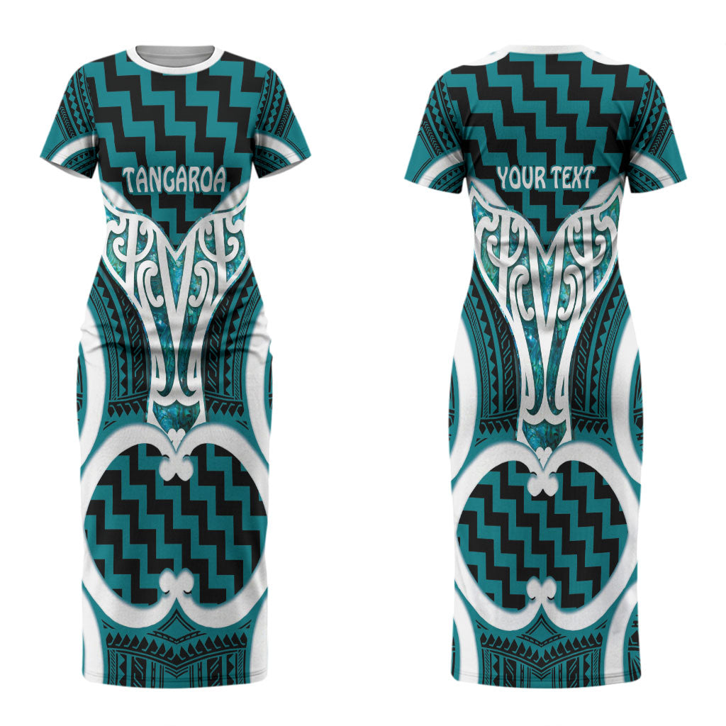 Aotearoa Atua Tangaroa Personalised Couples Matching Short Sleeve Bodycon Dress and Hawaiian Shirt God Of The Sea Maori Whale Tail Cyan