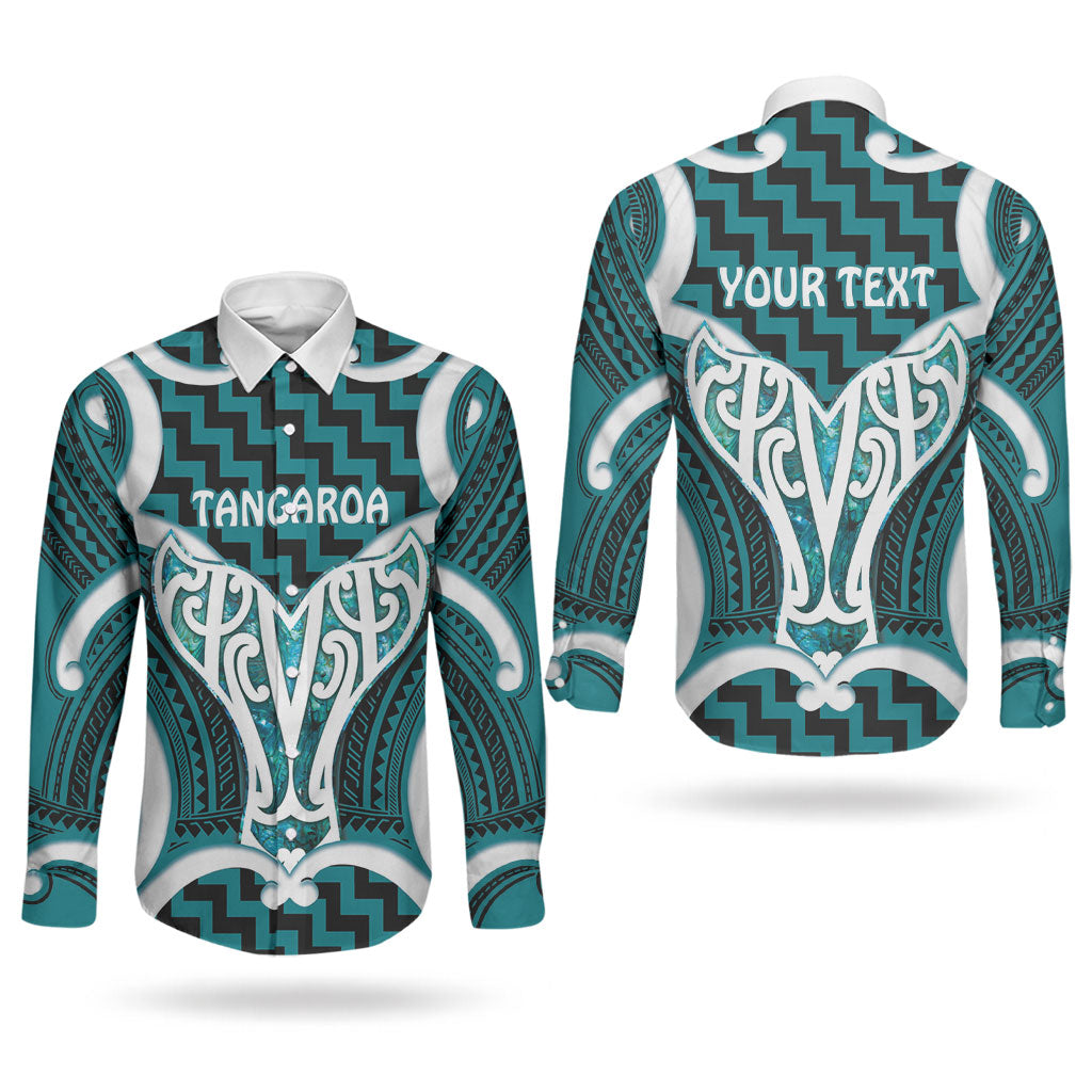 Aotearoa Atua Tangaroa Personalised Couples Matching Short Sleeve Bodycon Dress and Long Sleeve Button Shirt God Of The Sea Maori Whale Tail Cyan