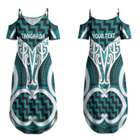 Aotearoa Atua Tangaroa Personalised Couples Matching Summer Maxi Dress and Hawaiian Shirt God Of The Sea Maori Whale Tail Cyan