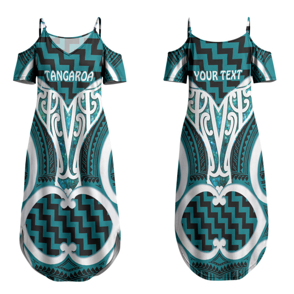 Aotearoa Atua Tangaroa Personalised Couples Matching Summer Maxi Dress and Long Sleeve Button Shirt God Of The Sea Maori Whale Tail Cyan