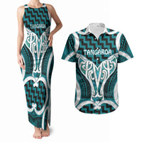 Aotearoa Atua Tangaroa Personalised Couples Matching Tank Maxi Dress and Hawaiian Shirt God Of The Sea Maori Whale Tail Cyan