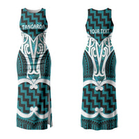 Aotearoa Atua Tangaroa Personalised Couples Matching Tank Maxi Dress and Hawaiian Shirt God Of The Sea Maori Whale Tail Cyan