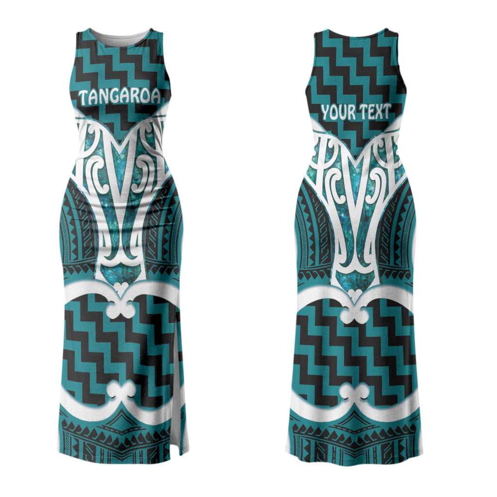Aotearoa Atua Tangaroa Personalised Couples Matching Tank Maxi Dress and Long Sleeve Button Shirt God Of The Sea Maori Whale Tail Cyan
