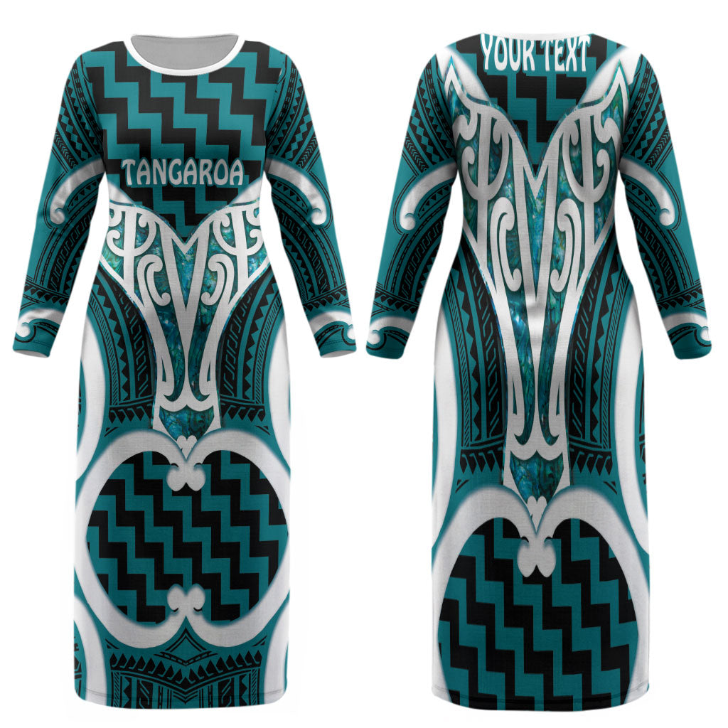 Aotearoa Atua Tangaroa Personalised Family Matching Long Sleeve Bodycon Dress and Hawaiian Shirt God Of The Sea Maori Whale Tail Cyan