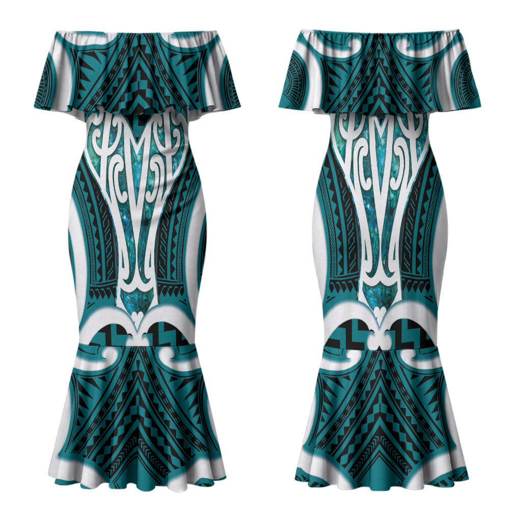 Aotearoa Atua Tangaroa Personalised Family Matching Mermaid Dress and Hawaiian Shirt God Of The Sea Maori Whale Tail Cyan