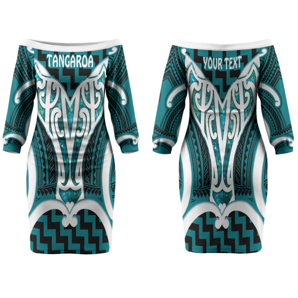 Aotearoa Atua Tangaroa Personalised Family Matching Off The Shoulder Long Sleeve Dress and Hawaiian Shirt God Of The Sea Maori Whale Tail Cyan