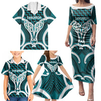 Aotearoa Atua Tangaroa Personalised Family Matching Puletasi and Hawaiian Shirt God Of The Sea Maori Whale Tail Cyan