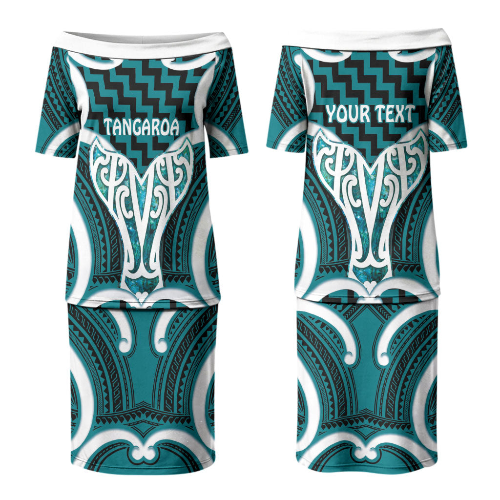 Aotearoa Atua Tangaroa Personalised Family Matching Puletasi and Hawaiian Shirt God Of The Sea Maori Whale Tail Cyan
