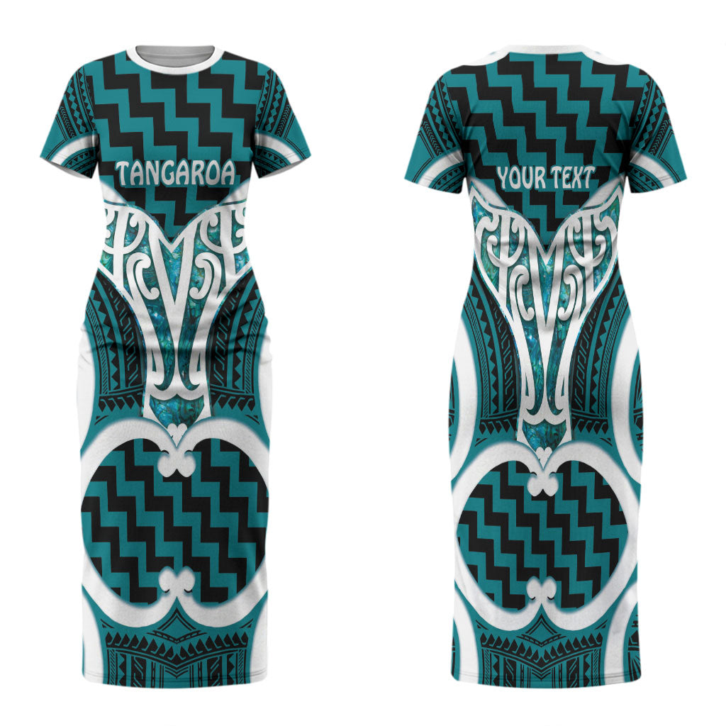 Aotearoa Atua Tangaroa Personalised Family Matching Short Sleeve Bodycon Dress and Hawaiian Shirt God Of The Sea Maori Whale Tail Cyan