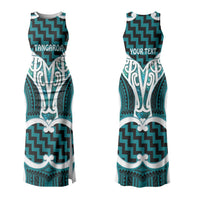 Aotearoa Atua Tangaroa Personalised Family Matching Tank Maxi Dress and Hawaiian Shirt God Of The Sea Maori Whale Tail Cyan